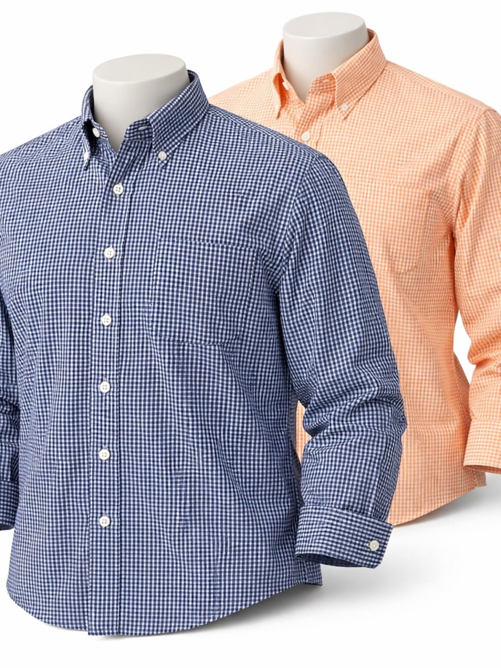 Bundle of 2 Gitman Bros. Gingham Check Button Down Shirts Large Orange & Blue